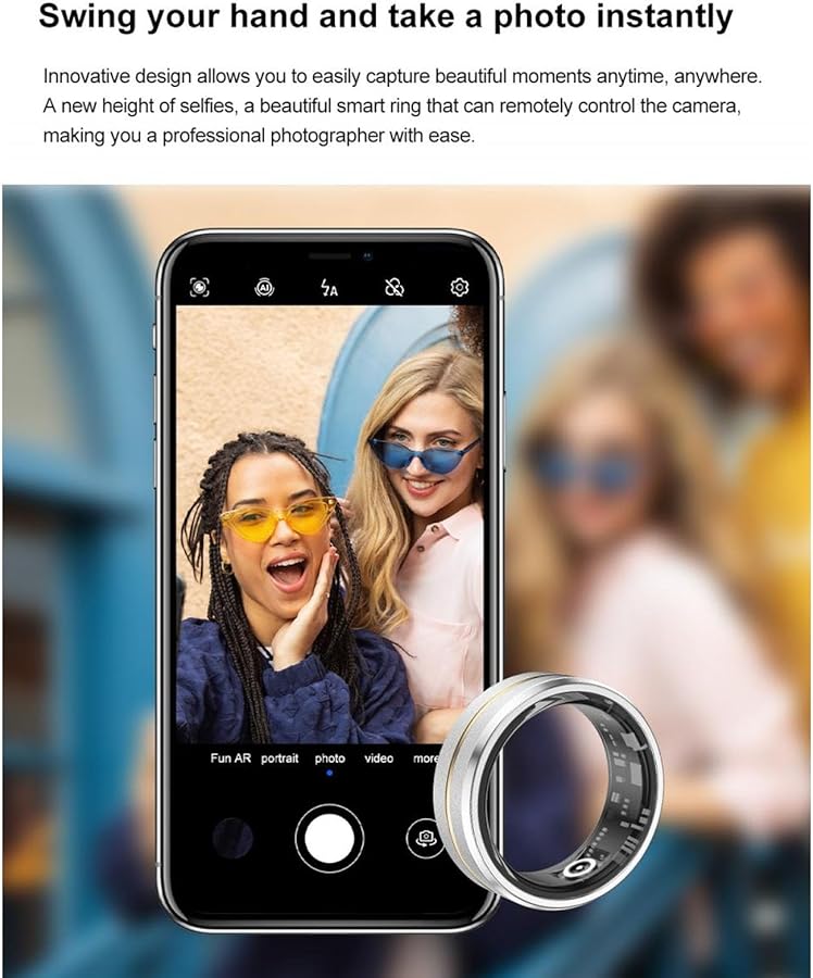 EBTOOLS سمارت رينج لتتبع الصحة واللياقة والنوم مقاوم للماء IP68 باللون الفضي لنظامي iOS و Android - Image 5