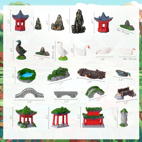 Canlierr 58 Pcs Miniature Garden Set, Fairy House Diorama Accessories Rockery Pavilion Bridge Mini Figurines Micro Landscape Ornaments Mixed Model Trees for DIY Garden Decor Succulent Dollhouse Craft - Image 3