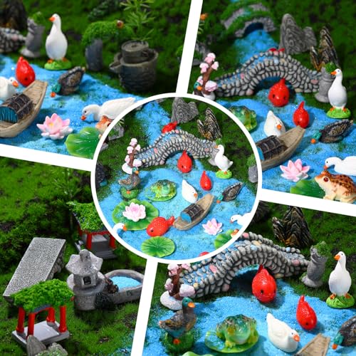 Canlierr 58 Pcs Miniature Garden Set, Fairy House Diorama Accessories Rockery Pavilion Bridge Mini Figurines Micro Landscape Ornaments Mixed Model Trees for DIY Garden Decor Succulent Dollhouse Craft - Image 4