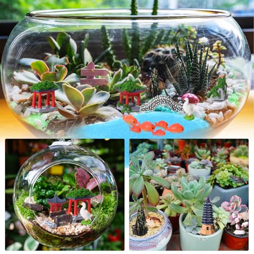Canlierr 58 Pcs Miniature Garden Set, Fairy House Diorama Accessories Rockery Pavilion Bridge Mini Figurines Micro Landscape Ornaments Mixed Model Trees for DIY Garden Decor Succulent Dollhouse Craft - Image 5