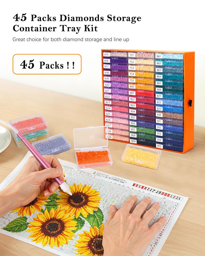 PP OPOUNT Diamond Art Storage for Beads Storage&Line-Up, 45 PCS 2-in-1 Diamond Painting Storage, Convex Point Bottom Design Diamond Art Accessories with Lids for Diamond Painting Crafters - Image 2
