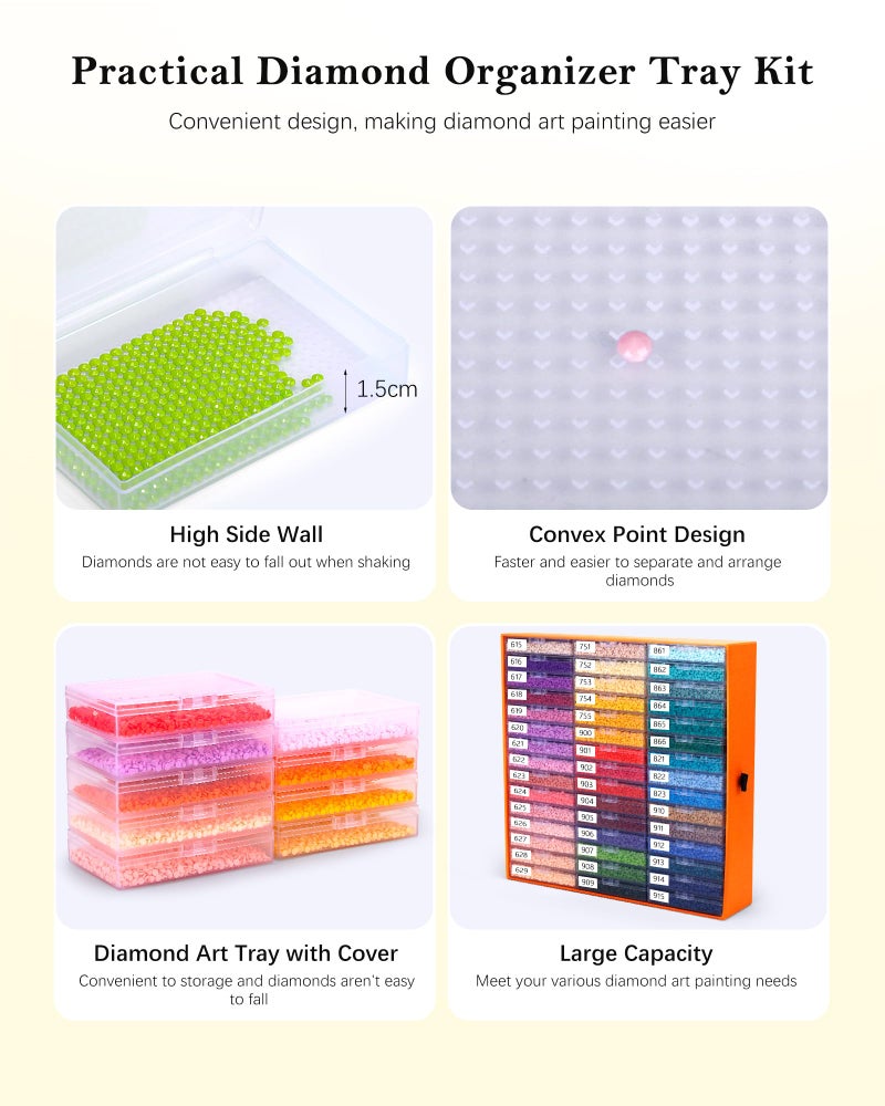 PP OPOUNT Diamond Art Storage for Beads Storage&Line-Up, 45 PCS 2-in-1 Diamond Painting Storage, Convex Point Bottom Design Diamond Art Accessories with Lids for Diamond Painting Crafters - Image 5