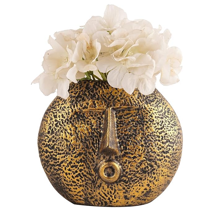 Zart Decorative Hand Painted Face Planter Vase DIY Home Decor Flower Vase for Living Room Table Gold - Image 5