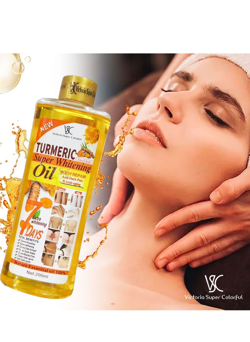 VSC 7 Days Turmeric Whitening Oil, Turmeric Massage Oil for Skin, Turmeric Oil for Face & Body, Natural Moisturizing Nourishing Face & Body Oil for All Skin Types 200ml - Image 4
