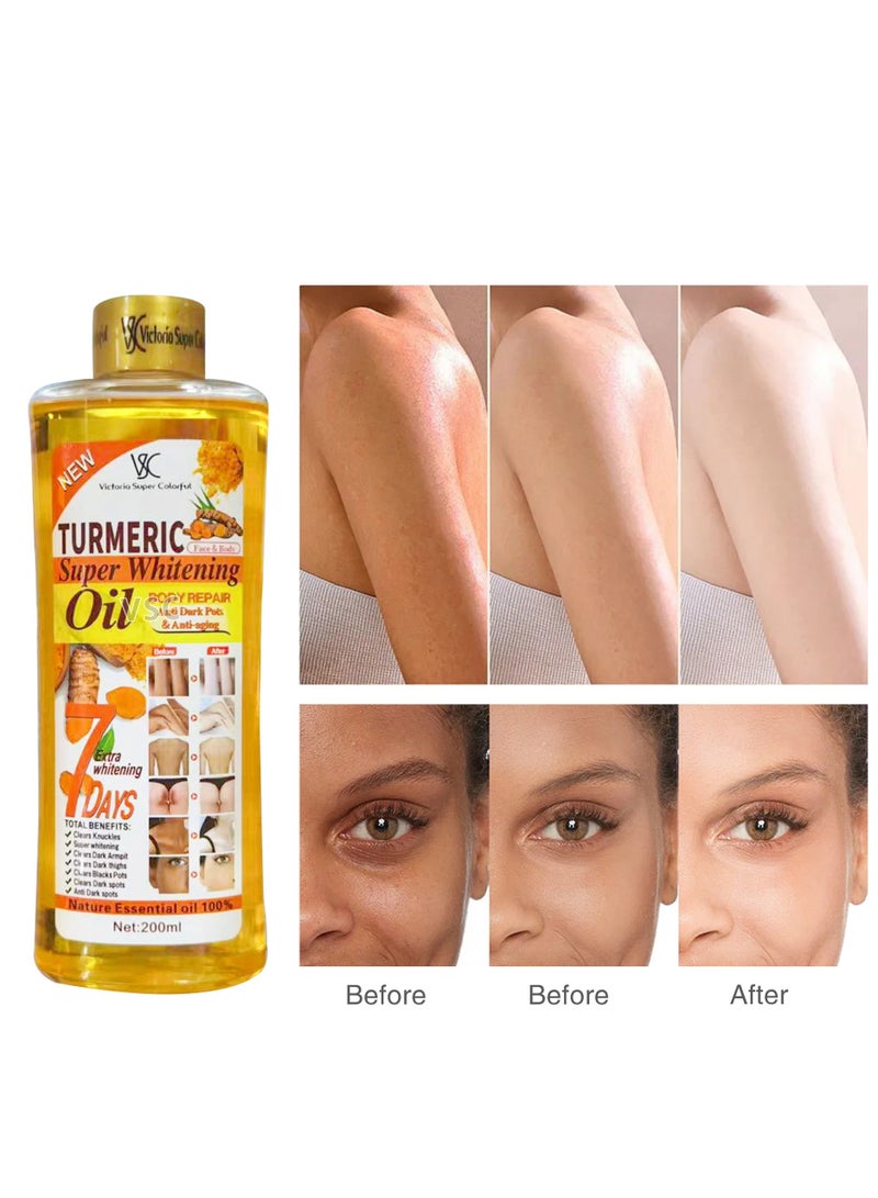VSC 7 Days Turmeric Whitening Oil, Turmeric Massage Oil for Skin, Turmeric Oil for Face & Body, Natural Moisturizing Nourishing Face & Body Oil for All Skin Types 200ml - Image 2