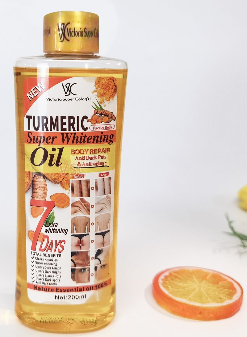 VSC 7 Days Turmeric Whitening Oil, Turmeric Massage Oil for Skin, Turmeric Oil for Face & Body, Natural Moisturizing Nourishing Face & Body Oil for All Skin Types 200ml - Image 5