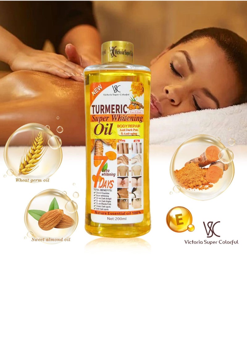 VSC 7 Days Turmeric Whitening Oil, Turmeric Massage Oil for Skin, Turmeric Oil for Face & Body, Natural Moisturizing Nourishing Face & Body Oil for All Skin Types 200ml - Image 3