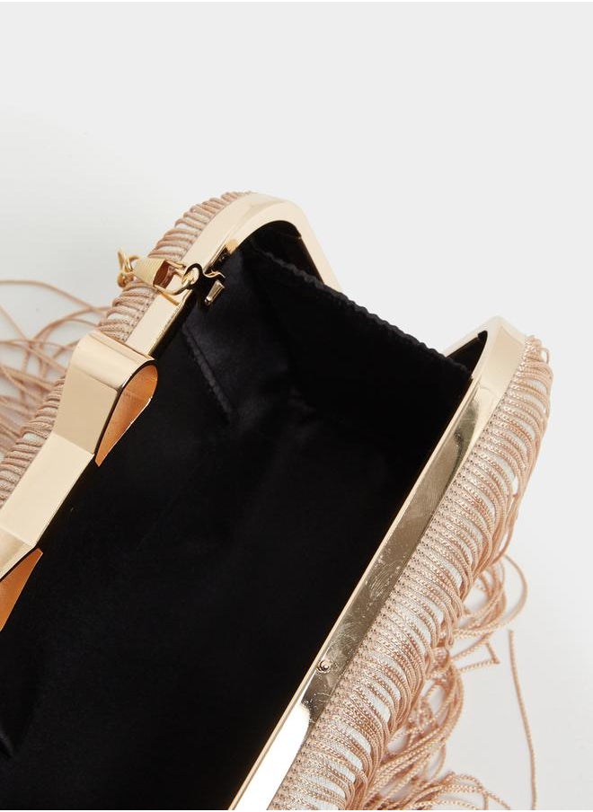 Styli Embellished Metallic Clutch with Chain Strap  - Image 4