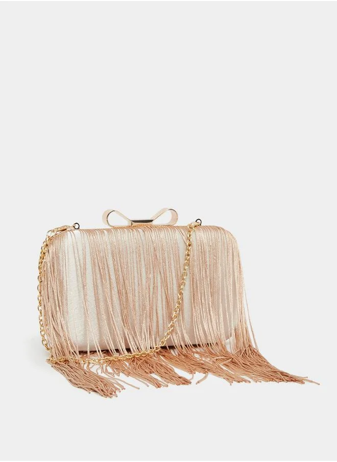 Styli Embellished Metallic Clutch with Chain Strap