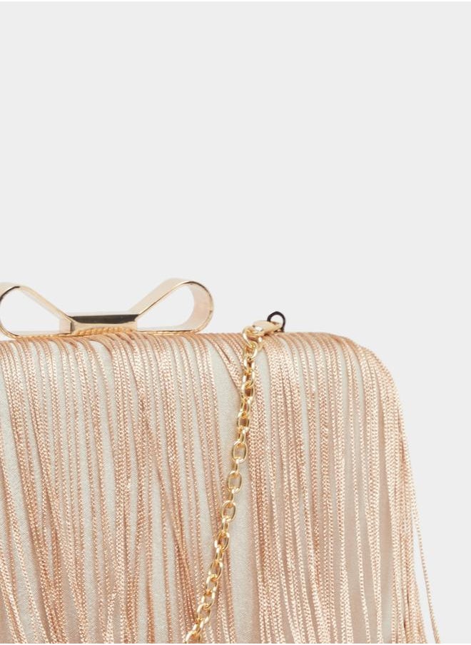 Styli Embellished Metallic Clutch with Chain Strap  - Image 3