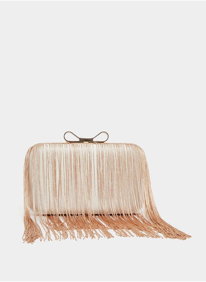 Styli Embellished Metallic Clutch with Chain Strap  - Image 2