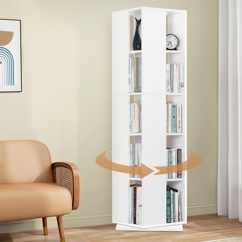 ABOUT SPACE رف كتب دوار عن الفضاء لمكتبة المنزل 5 طبقات 360 رف كتب DIY حامل كتب خشبي مع قاعدة دوارة - Image 1