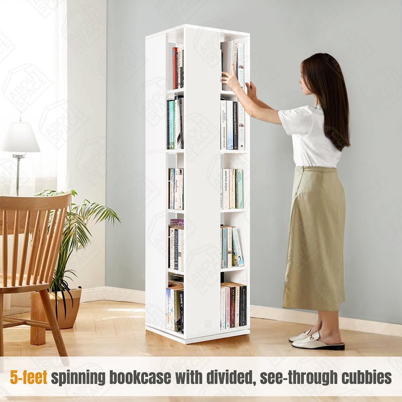 ABOUT SPACE رف كتب دوار عن الفضاء لمكتبة المنزل 5 طبقات 360 رف كتب DIY حامل كتب خشبي مع قاعدة دوارة - Image 5