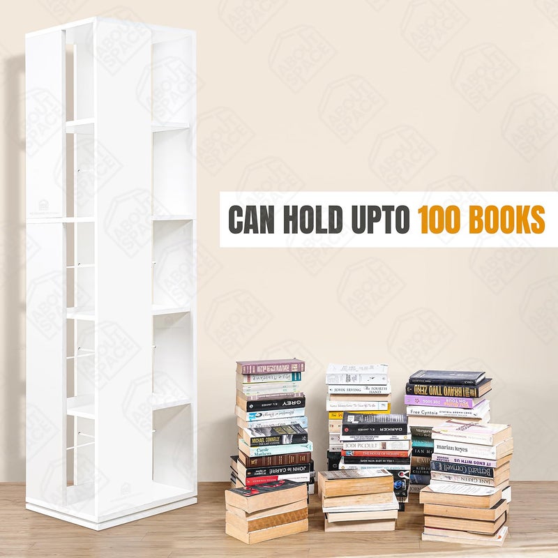 ABOUT SPACE رف كتب دوار عن الفضاء لمكتبة المنزل 5 طبقات 360 رف كتب DIY حامل كتب خشبي مع قاعدة دوارة - Image 4