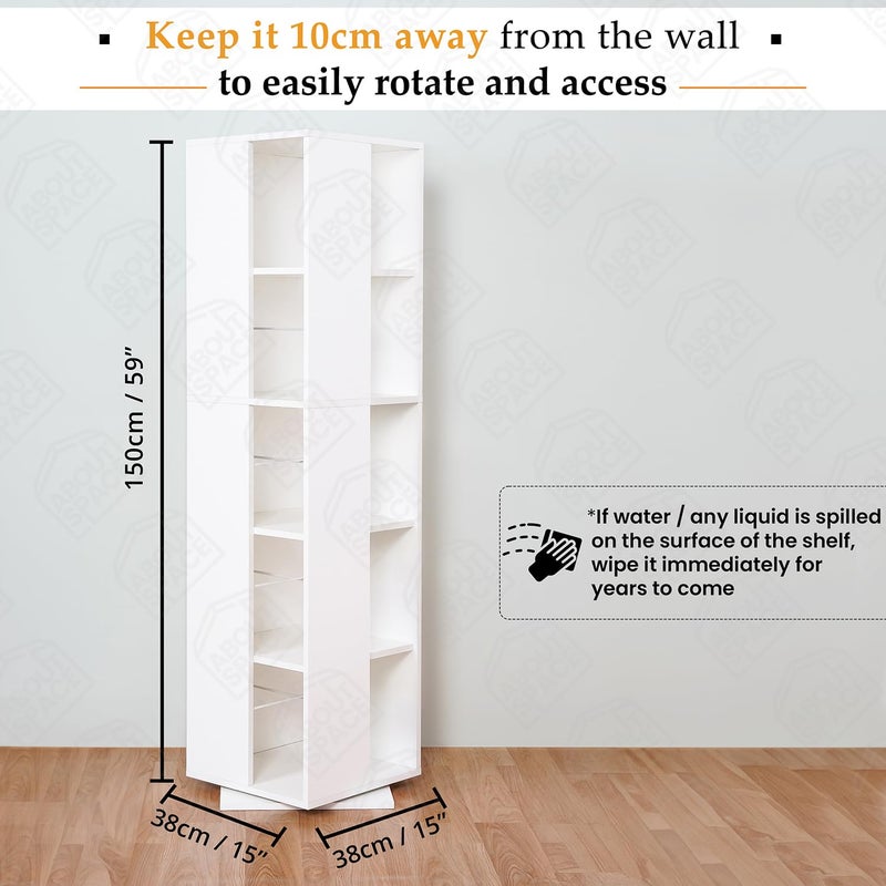 ABOUT SPACE رف كتب دوار عن الفضاء لمكتبة المنزل 5 طبقات 360 رف كتب DIY حامل كتب خشبي مع قاعدة دوارة - Image 2