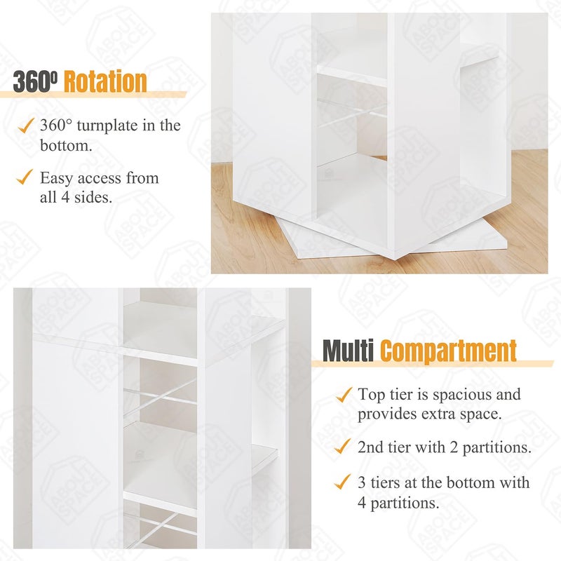 ABOUT SPACE رف كتب دوار عن الفضاء لمكتبة المنزل 5 طبقات 360 رف كتب DIY حامل كتب خشبي مع قاعدة دوارة - Image 3