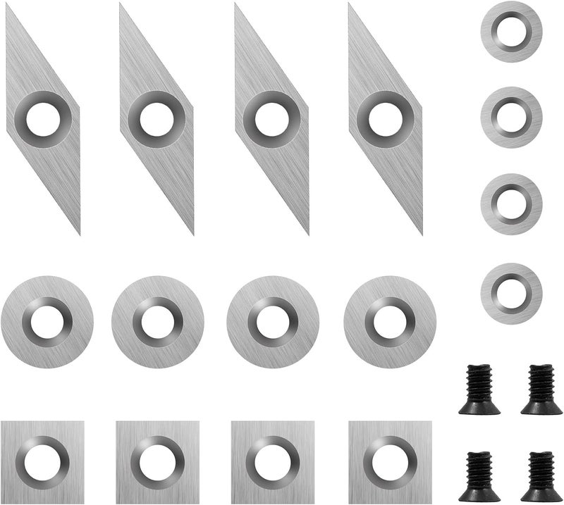 Aogbra 16Pcs Tungsten Carbide Cutters Inserts Set for Wood Lathe Turning Tools (Includes 11mm Square with Radius, 12mm and 8.9mm Round, 30x10mm Diamond with Sharp Point), Supplied with Screws - Image 1