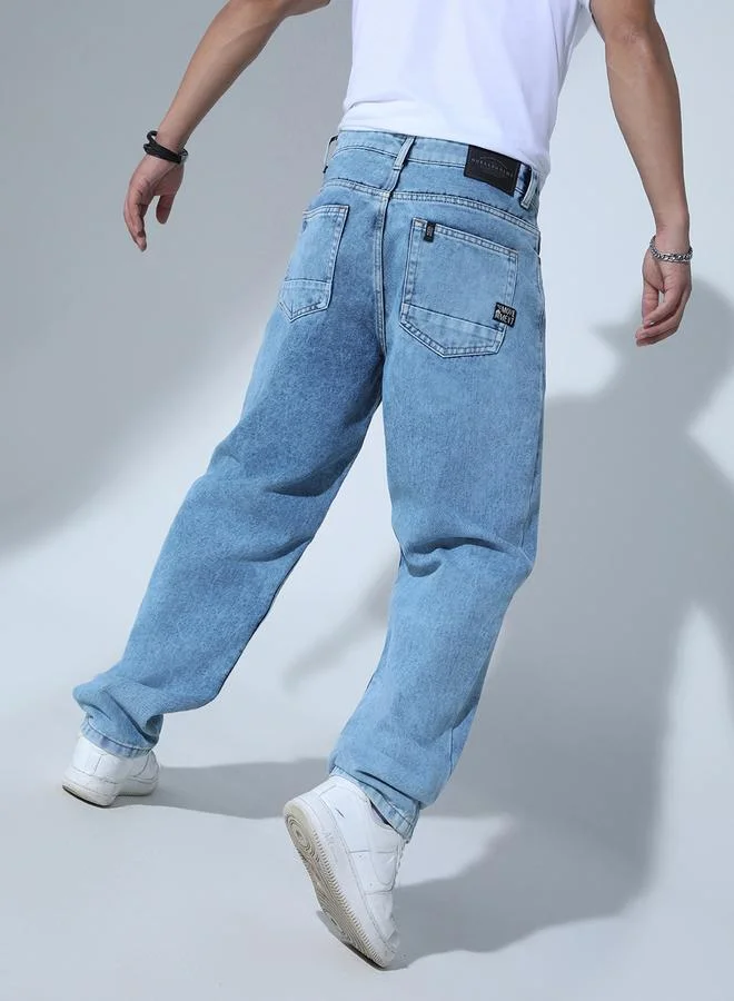 Hubberholme Men's Indigo 100% Cotton Solid Pattern Full Length Straight Fit Jeans