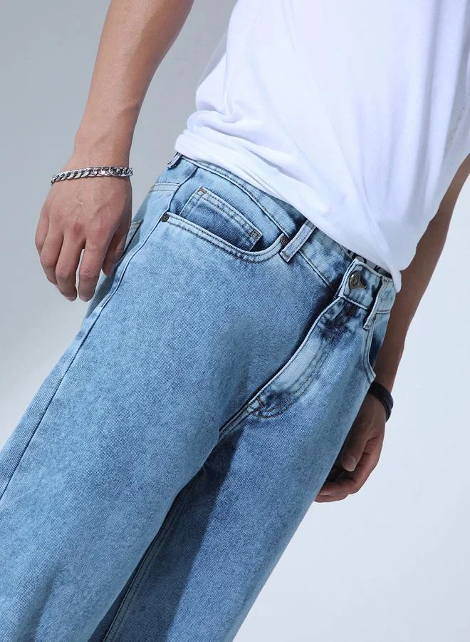 Hubberholme Men's Indigo 100% Cotton Solid Pattern Full Length Straight Fit Jeans