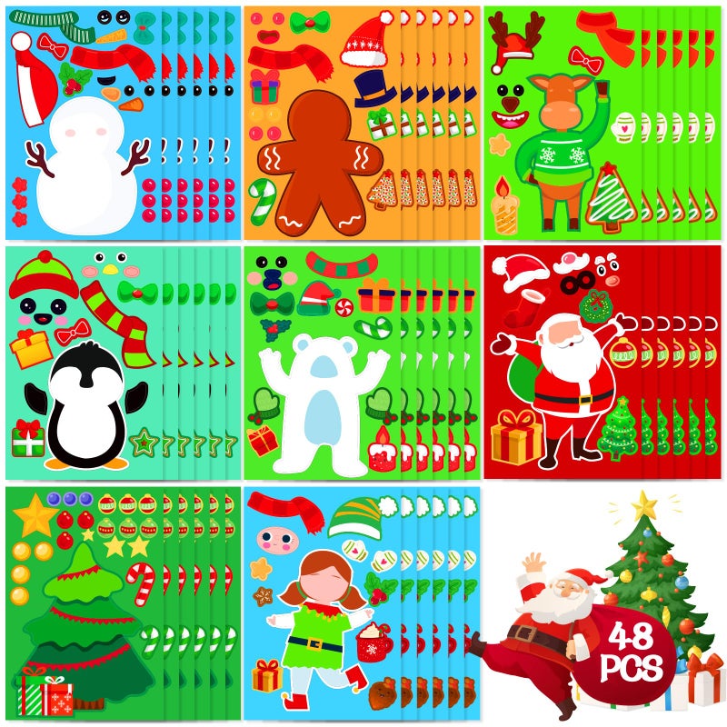 Max Fun 48 Pack Christmas Stickers for Kids Bulk Cute Holiday Stickers Funny DIY Crafts Activities Party Favors Game Gifts for Boys Girls - Image 1