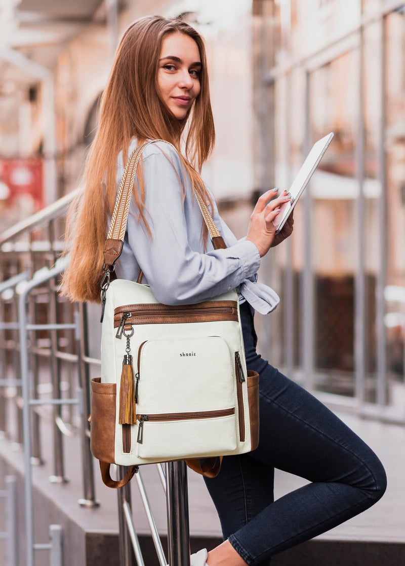 Shrrie Vegan Leather Laptop Backpack for Women 15.6 inch Work Backpack Fashion Travel Backpack Purse for Business College - Image 2