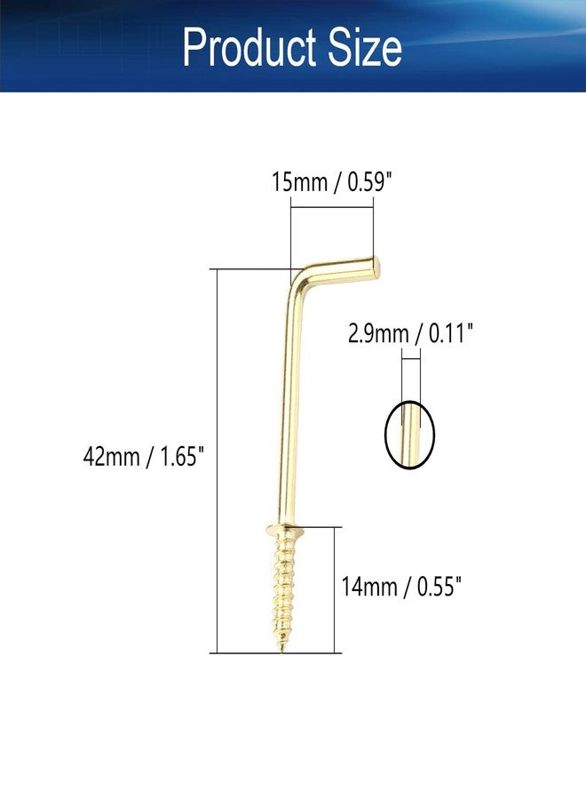 Yinpecly Carbon Steel 7 Shape Right Angle Medal Hooks 1.65" x 0.59"(LxW) L Shape Hooks Self-Tapping Screws Hooks for Home Office Furniture Lights Wall Hang Light Duty Applications Yellow Tone 100pcs - Image 2