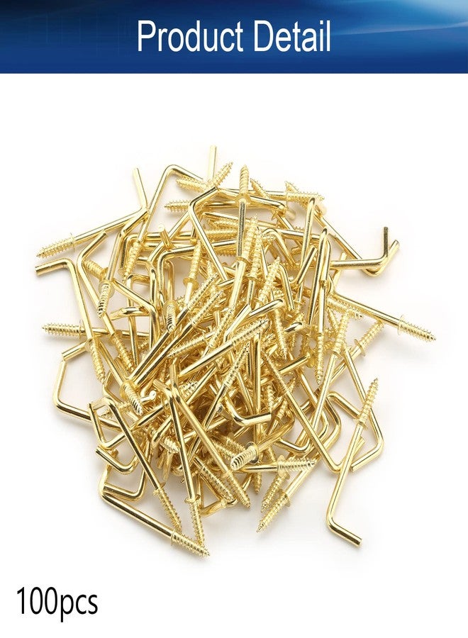 Yinpecly Carbon Steel 7 Shape Right Angle Medal Hooks 1.65" x 0.59"(LxW) L Shape Hooks Self-Tapping Screws Hooks for Home Office Furniture Lights Wall Hang Light Duty Applications Yellow Tone 100pcs - Image 4