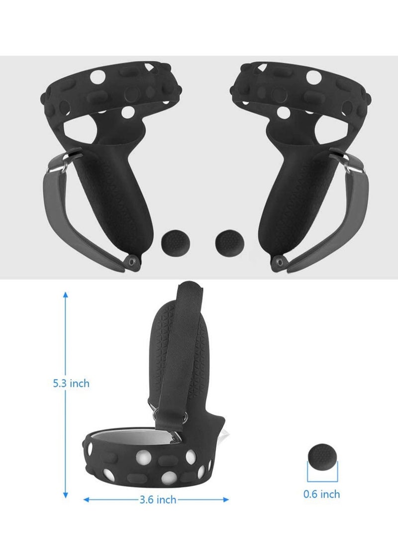 غطاء قبضة تحكم باللمس متوافق مع Meta Oculus Quest 2 تغطية كاملة مقبض مضاد للرمي كم حماية 2 ملحقات حزام مفصل قابل للتعديل (أسود)