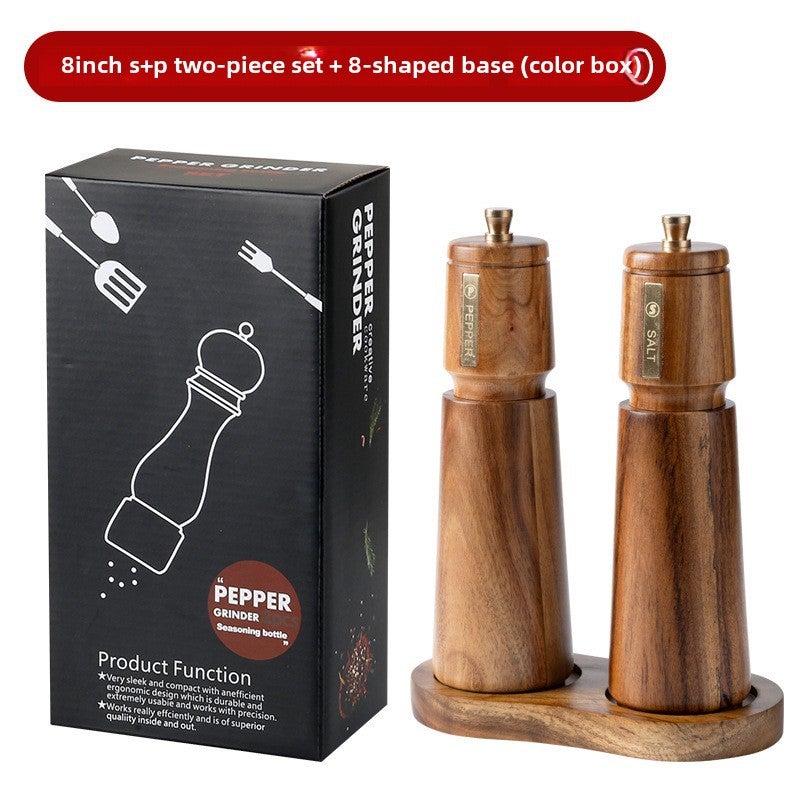 Manual Pepper Grinder suit Household Solid Wood Pepper Grinder Western Restaurant Black Pepper Sea Salt Grinding seasoning Bottle(8-inch S P two-piece 8-shaped base) - Image 1