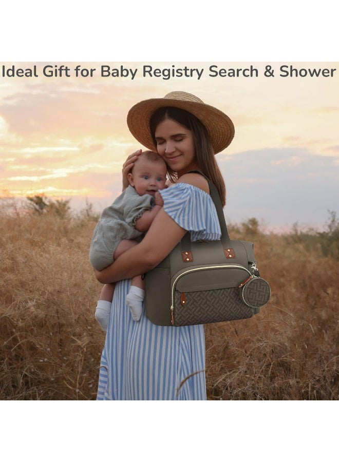 Tenot Diaper Bag Tote, Baby Bag Travel Diaper Tote Bag with Pacifier Case, Cute Maternity Hospital Baby Stylish Diaper Tote for Mom Dad Khaki - Image 4