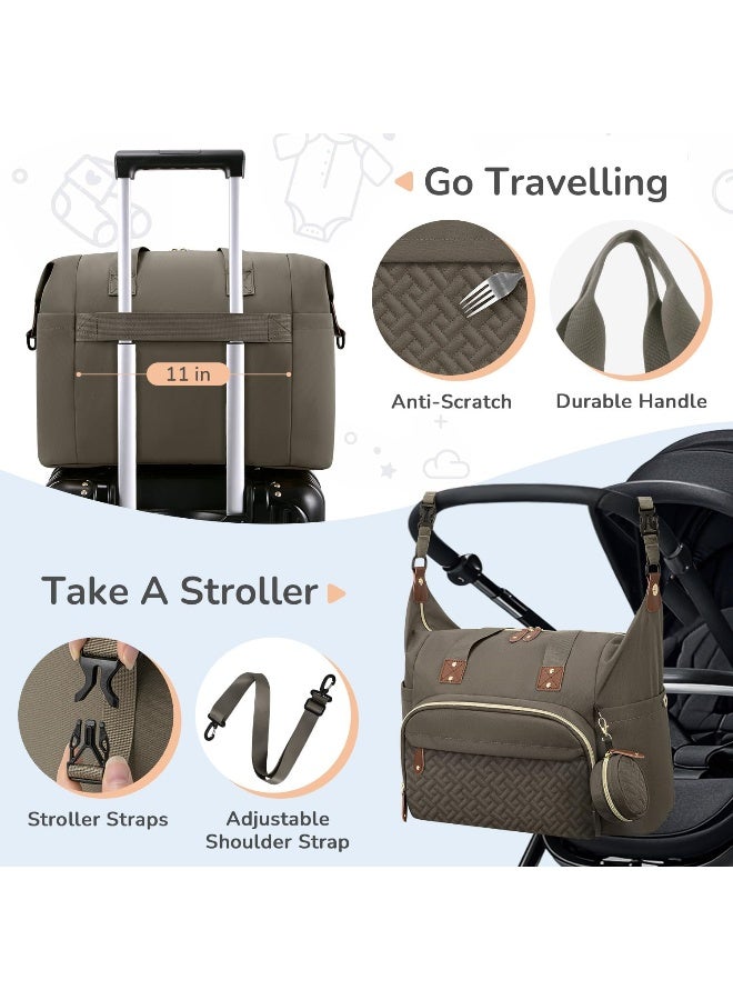 Tenot Diaper Bag Tote, Baby Bag Travel Diaper Tote Bag with Pacifier Case, Cute Maternity Hospital Baby Stylish Diaper Tote for Mom Dad Khaki - Image 5