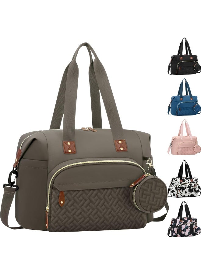 Tenot Diaper Bag Tote, Baby Bag Travel Diaper Tote Bag with Pacifier Case, Cute Maternity Hospital Baby Stylish Diaper Tote for Mom Dad Khaki - Image 1