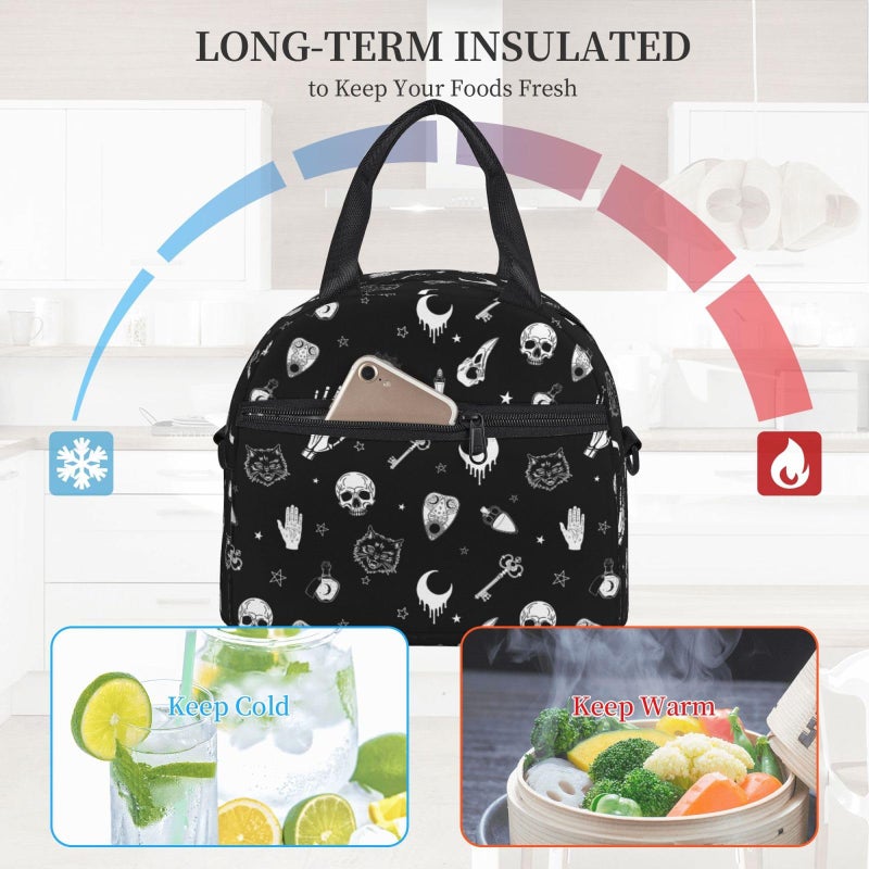 bassyil Gothic Skull Insulated Lunch Bag Reusable Lunch Box With Adjustable Shoulder Strap Cooler Tote Bag For Men Women - Image 4