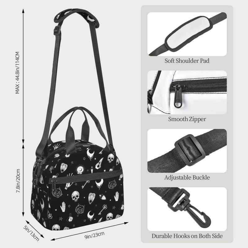 bassyil Gothic Skull Insulated Lunch Bag Reusable Lunch Box With Adjustable Shoulder Strap Cooler Tote Bag For Men Women - Image 2
