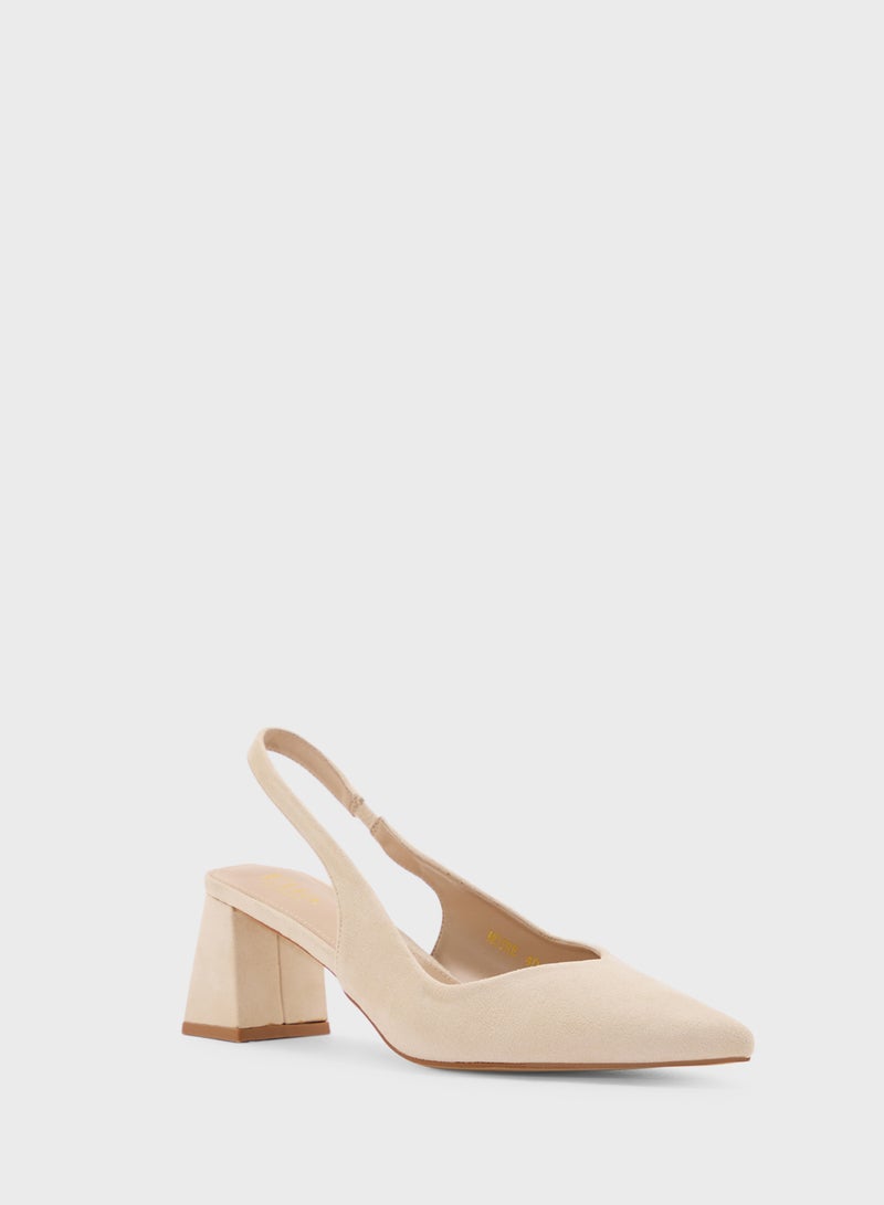 ELLA Tapered Block Heel Suede Sling Back Pump - Image 2