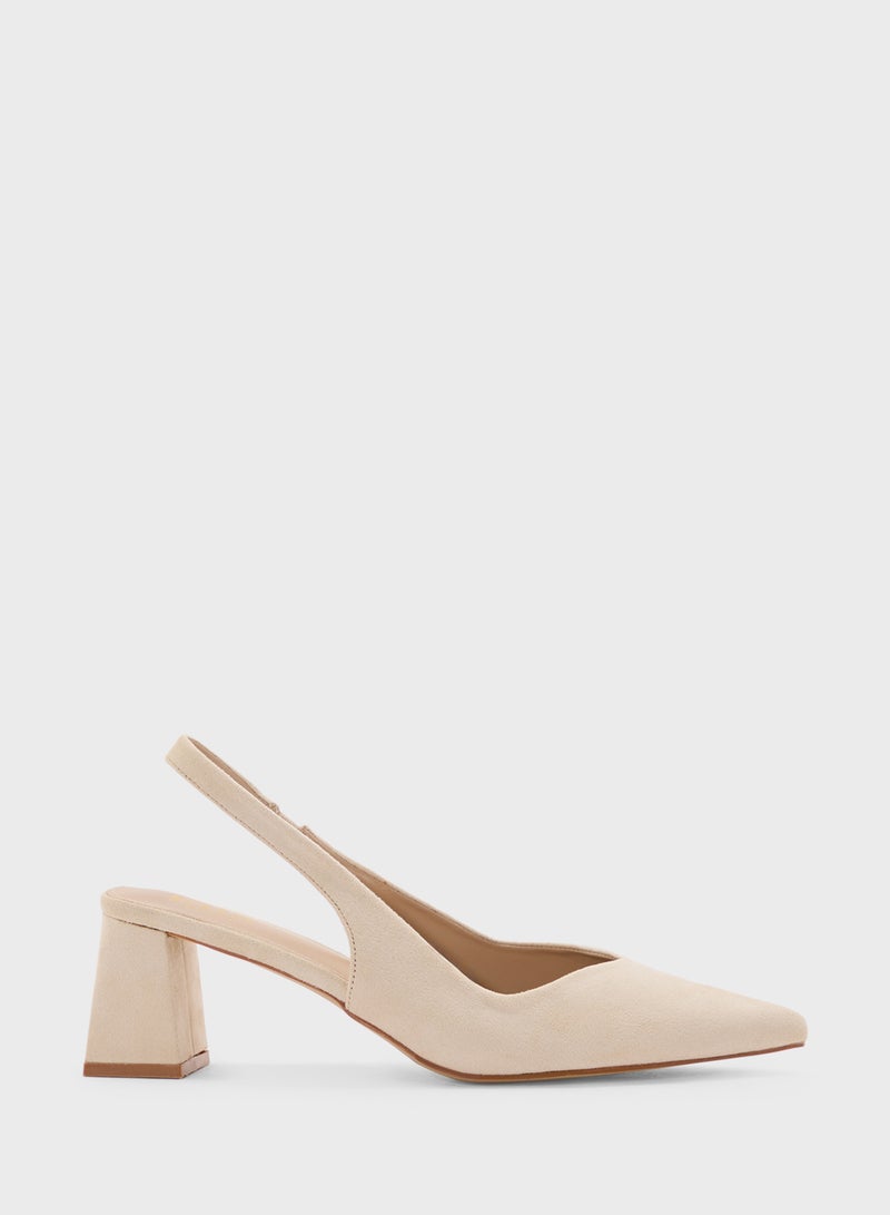 ELLA Tapered Block Heel Suede Sling Back Pump - Image 1