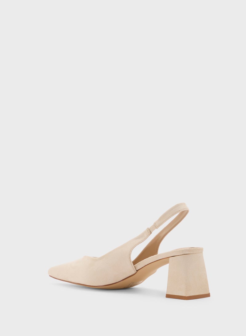 ELLA Tapered Block Heel Suede Sling Back Pump - Image 3