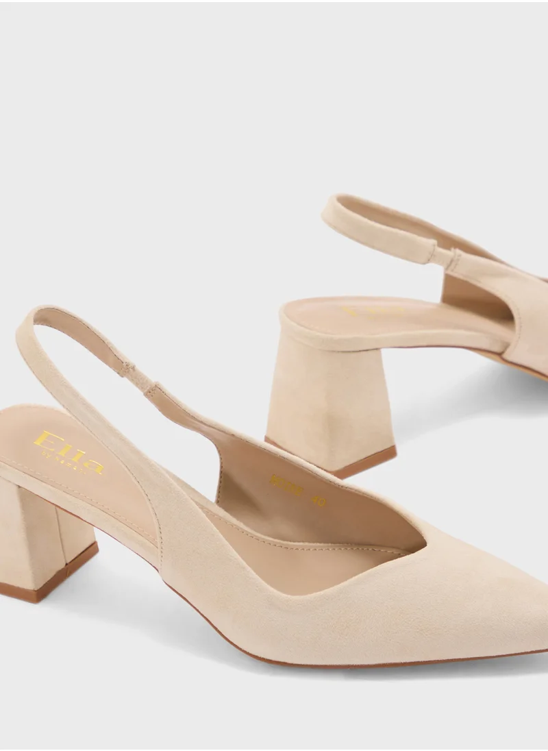 ELLA Tapered Block Heel Suede Sling Back Pump