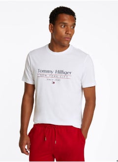 TOMMY HILFIGER Men's Logo Crew Neck T-Shirt - Cotton, White  - Image 1