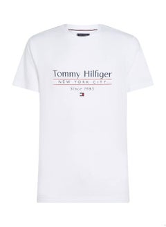 TOMMY HILFIGER Men's Logo Crew Neck T-Shirt - Cotton, White  - Image 2