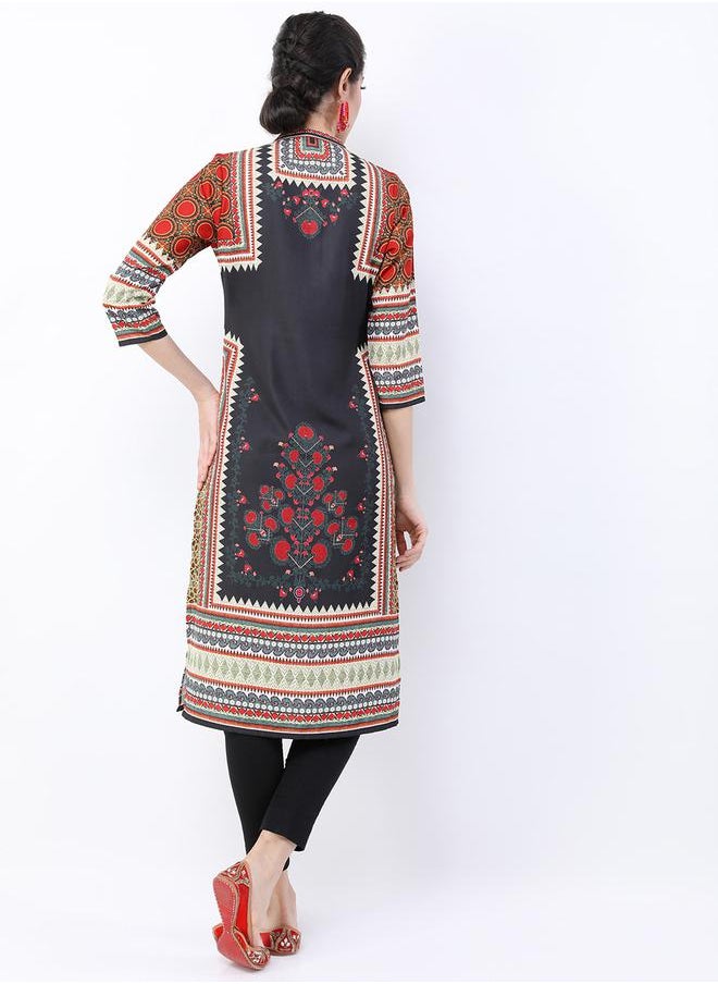 Vishudh Women Black Ethnic Motifs Printed Straight Kurta by Styli  - Image 3