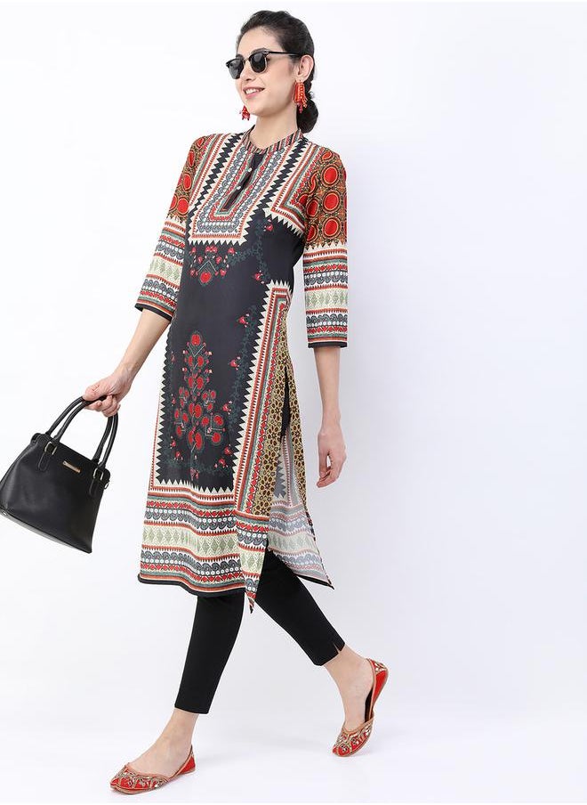 Vishudh Women Black Ethnic Motifs Printed Straight Kurta by Styli  - Image 2
