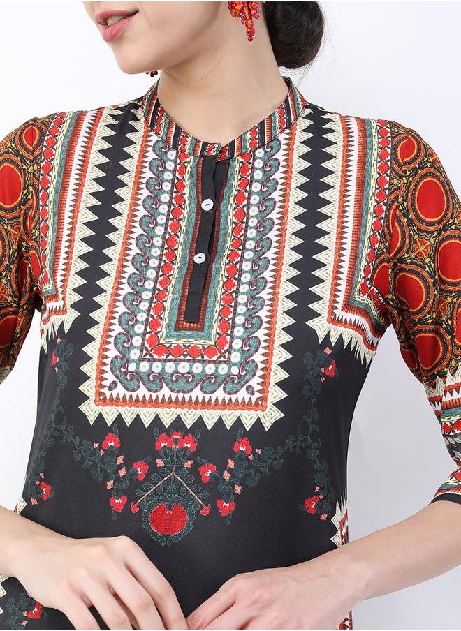 Vishudh Women Black Ethnic Motifs Printed Straight Kurta by Styli  - Image 4