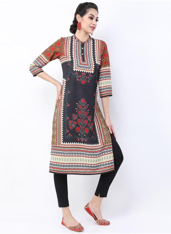 Vishudh Women Black Ethnic Motifs Printed Straight Kurta by Styli  - Image 5