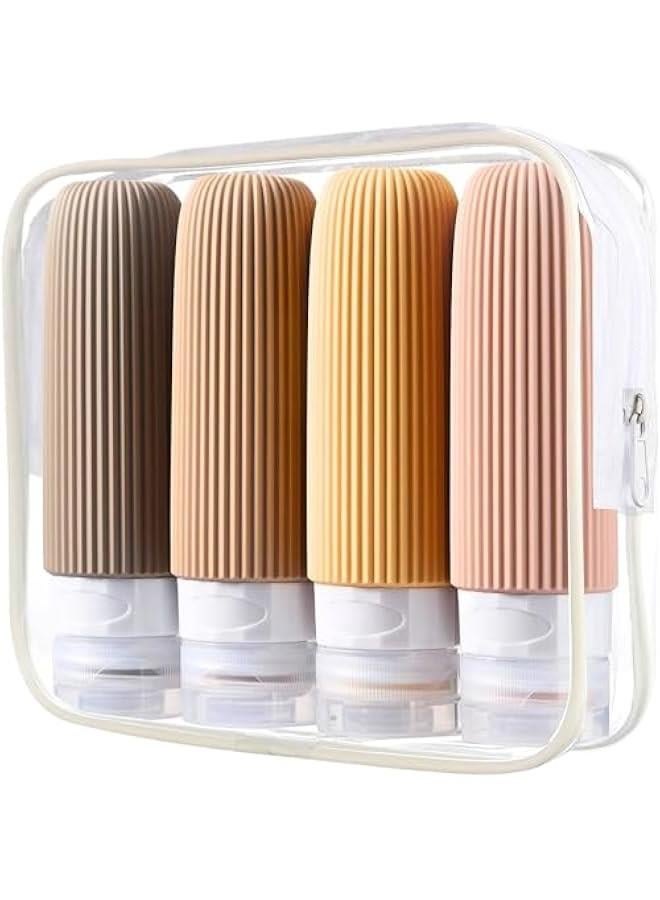 HOOKOR 4 Pcs Travel Bottles Set for Toiletries, TSA-Approved Portable Travel Bottles, Refillable Travel Size Toiletry Containers, Leak-Proof Silicone Bottles for Traveling, 90ml - Image 1
