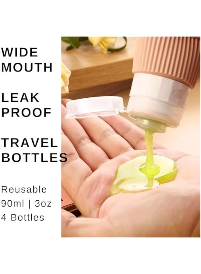 HOOKOR 4 Pcs Travel Bottles Set for Toiletries, TSA-Approved Portable Travel Bottles, Refillable Travel Size Toiletry Containers, Leak-Proof Silicone Bottles for Traveling, 90ml - Image 5