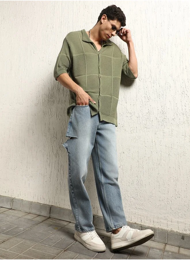 Hubberholme Textured Knit Oversized Shirt by Styli