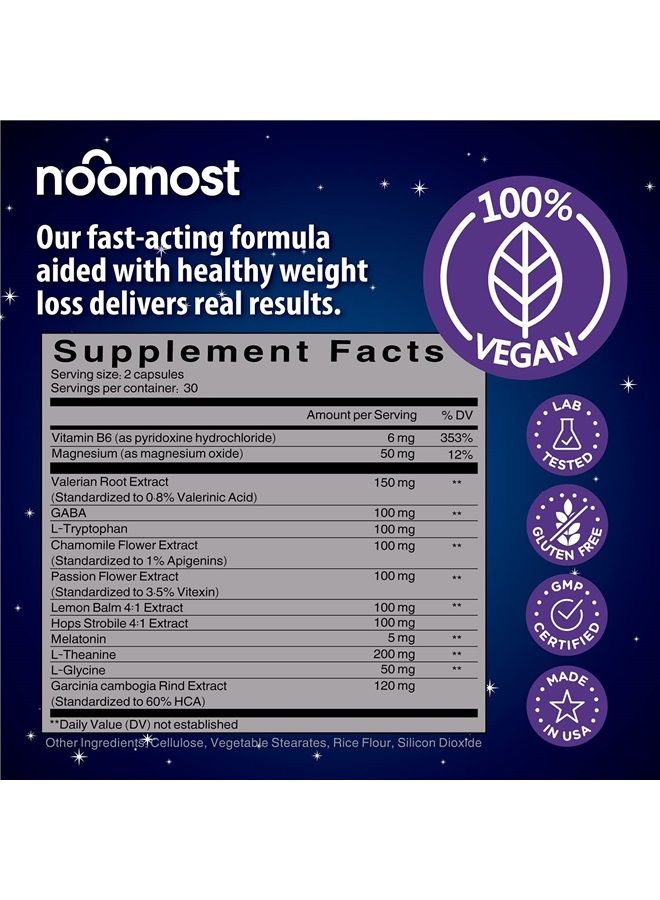 NooMost Sleep Aid Pills (Sleeping Pills for Adults Extra Strong) / Natural Sleep Aids for Adults Extra Strength w/Garcinia Cambogia, Melatonin, Valerian Root - Vegan Cap  - Image 1