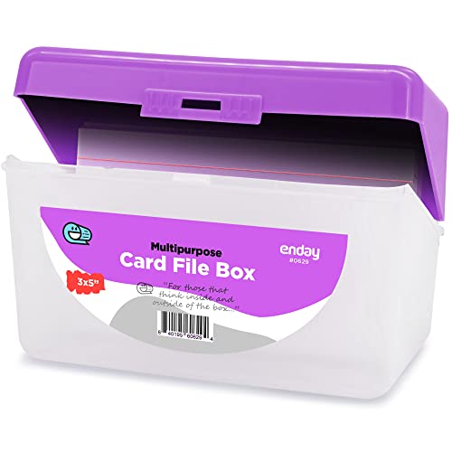 Enday Index Card Holder Purple, 3x5 Note Flash Card Organizer Case, Index Card File w/flip top, Notecard Recipe, Holder, Holds 250 Cards, Also Available in Red, Green, Blue, Grey, Pink (1 PC) - Image 1