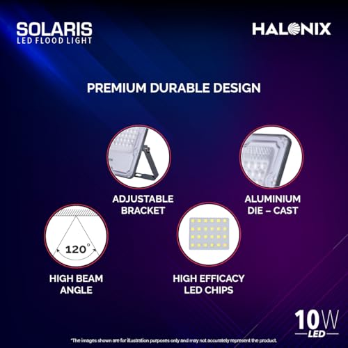 Halonix 10W Solaris Waterproof Outdoor led Flood Light |Halogen Light,Focus Light for Garage,Parking,Shop -(Cool White)-Pack of 1|Short Circuit & Surge Protection with IP66 Rated-Aluminium - Image 2